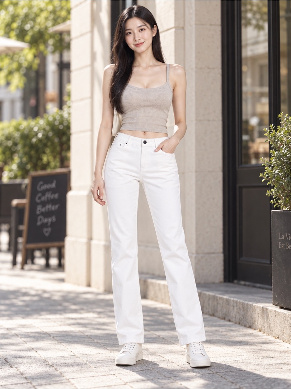 Contemporaine Simons White Stretch Straight-Leg Pants – Size 4